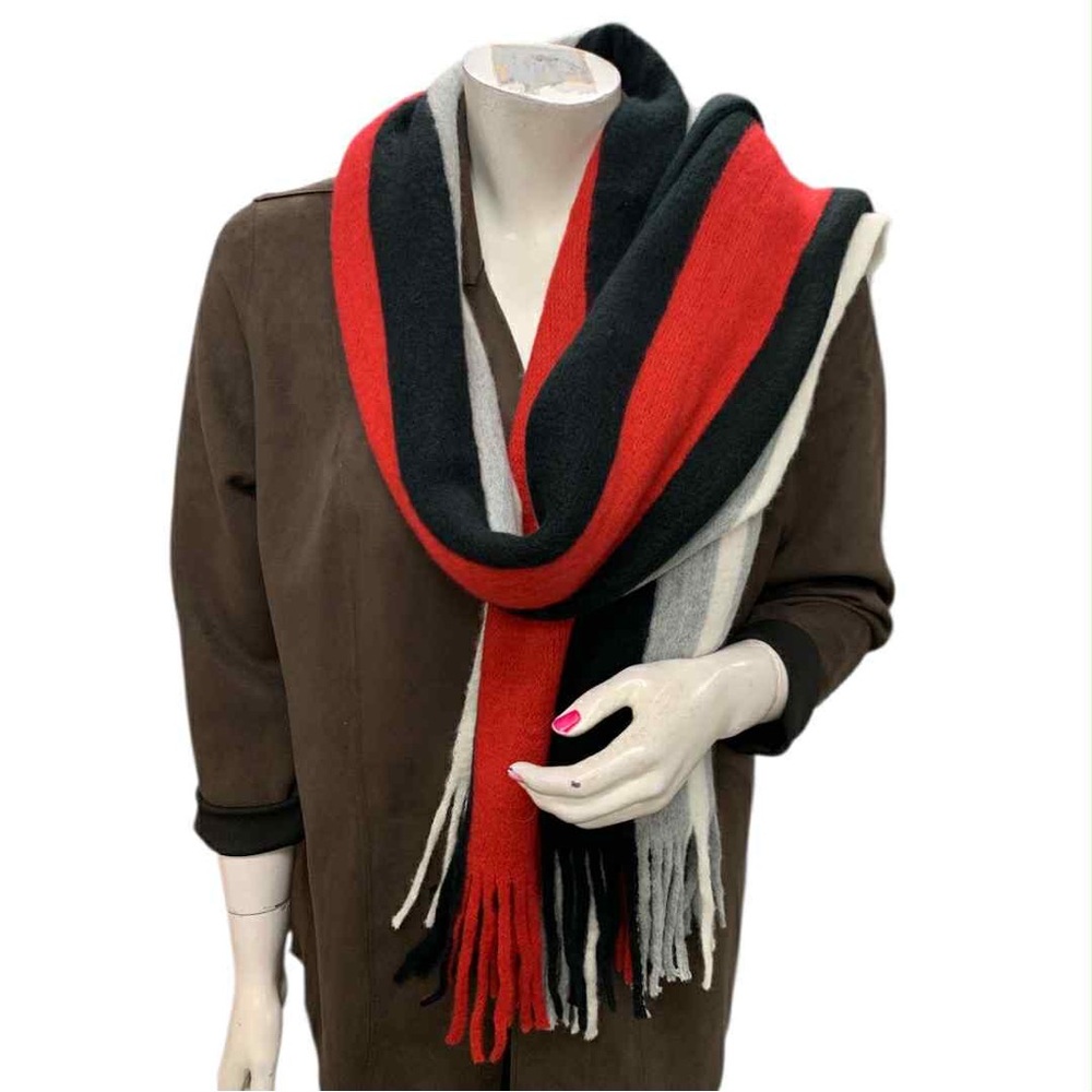 Striped Red, Black, and Gray Scarf Size O/S